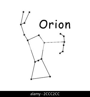 Orion Sternbild Vektor-Symbol Piktogramm mit Beschreibung Text. Kunstwerk der Orion Constellation Griechische Mythologie. Stock Vektor