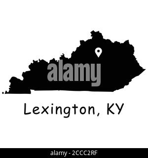 Lexington auf Kentucky State Map. Detaillierte KY State Map mit Location Pin auf Lexington City. Schwarze Silhouette Vektorkarte isoliert auf weißem Hintergrund. Stock Vektor
