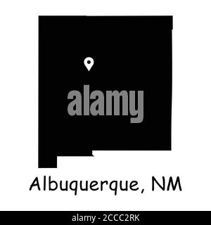 Albuquerque auf der New Mexico State Map. Detaillierte NM State Map mit Ortsnadel in Albuquerque City. Schwarze Silhouette Vektor-Karte isoliert auf weißem Hintergrund Stock Vektor