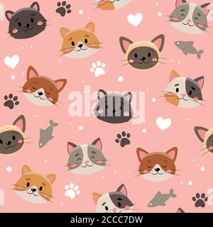 Niedliche Haustiere Muster, verschiedene Katzen Stock Vektor