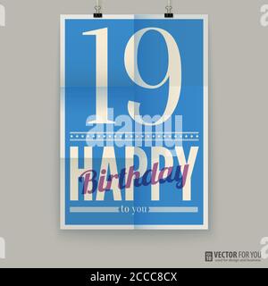 Happy Birthday Poster, Karte. Neunzehn Jahre alt. Stock Vektor