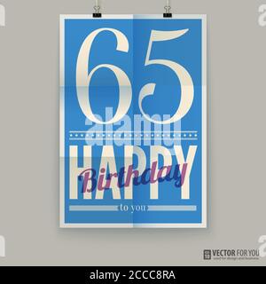 Happy Birthday Poster, Karte, 65 Jahre alt. Stock Vektor