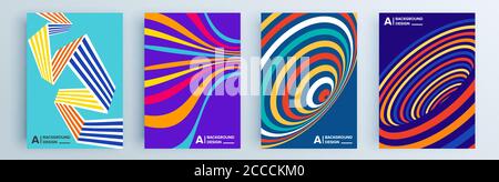 Modernes abstraktes Cover-Set, minimalistisches Cover-Design. Farbenfroher geometrischer Hintergrund, Vektorgrafik. Stock Vektor