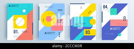Modernes abstraktes Cover-Set, minimalistisches Cover-Design. Farbenfroher geometrischer Hintergrund, Vektorgrafik. Stock Vektor