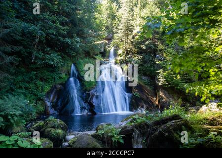 Triberg, Deutschland. Juli 2020. Wasser fließt eine Stufe der Triberg Wasserfälle hinunter. Mit einer Gesamthöhe von 163 Metern sind die Tribergwasserfälle die höchsten in Baden-Württemberg und damit einer der höchsten Wasserfälle in Deutschland. Quelle: Philipp von Ditfurth/dpa/Alamy Live News Stockfoto