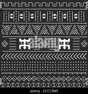 Schwarz und weiß Stammes ethnischen Muster mit geometrischen Elementen, traditionelle afrikanische Schlamm Tuch, Tribal-Design, Vektor-Illustration Stock Vektor