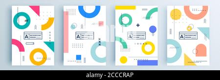 Modernes abstraktes Cover-Set, minimalistisches Cover-Design. Farbenfroher geometrischer Hintergrund, Vektorgrafik. Stock Vektor