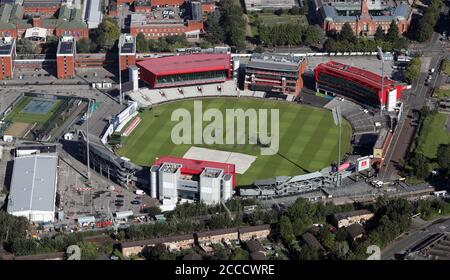 Luftaufnahme des Emirates Old Trafford Cricket Ground, Heimat des Lancashire County Cricket Club Stockfoto