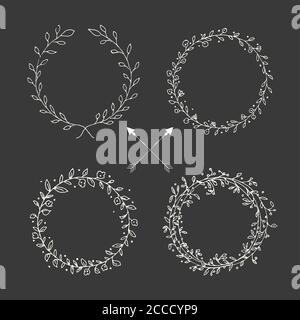 Handgezeichnete vintage Pfeile, Federn, Trennwände und florale Elemente, Vektor-Illustration Stock Vektor