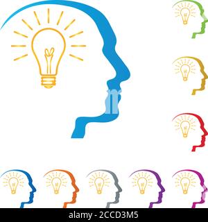 Kopf, Gesicht, Lampe, Idee, Logo Stock Vektor