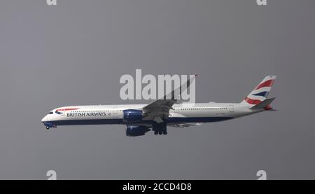 21. August 2020. British Airways Airbus A350 G-XWBA bei der Ankunft am Flughafen London Heathrow aus Bengaluru, Indien. Stockfoto