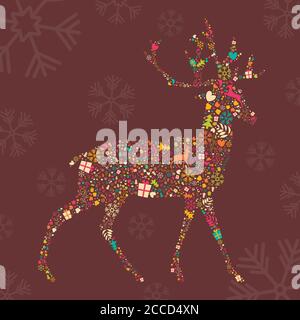 Dekorative Weihnachtsrentiere mit Schneeflocken, Vektor-Illustration Stock Vektor