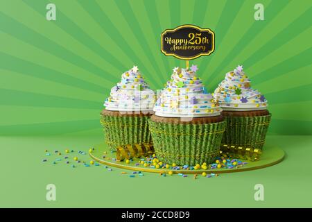 3d-Rendering von Cupcakes auf einer Marmorplatte Stockfoto