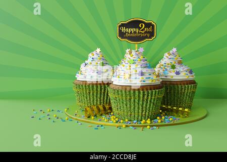 3d-Rendering von Cupcakes auf einer Marmorplatte Stockfoto