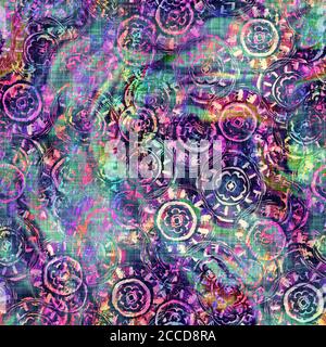 Blurry Regenbogen Glitch künstlerische Collage Textur Hintergrund. Unregelmäßige Blutung Aquarell Krawatte Farbstoff nahtlose Muster. Ombre verzerrte Boho Batik überall Stockfoto