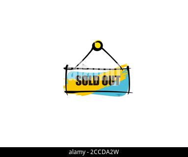 Ausverkauftes Schild flach auf weißem Hintergrund in Vektor-Illustration Stock Vektor