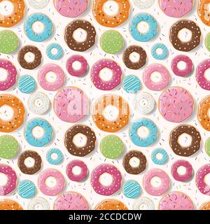 Nahtloses Muster mit bunten leckeren glänzenden Donuts, Vektor-Illustration Stock Vektor