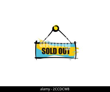 Ausverkauftes Schild flach auf weißem Hintergrund in Vektor-Illustration Stock Vektor