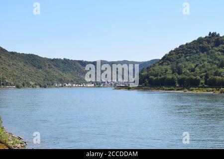 Blick entlang des Rheins Richtung Kamp-Bornhofen Stockfoto