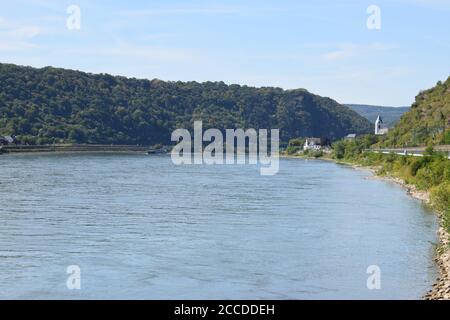 Blick entlang des Rheins Richtung Kamp-Bornhofen Stockfoto