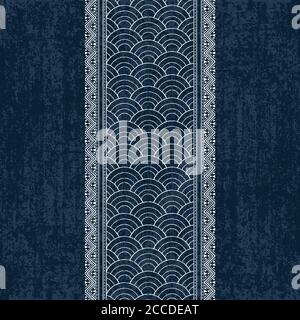 Sashiko Indigo Farbmuster mit traditioneller weißer japanischer Stickerei, Vektorgrafik Stock Vektor
