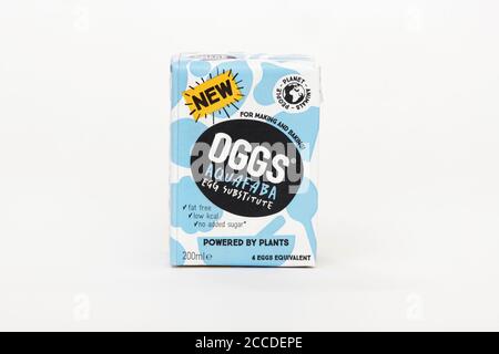 Oggs aquafaba. Vegane, rein pflanzenbasierte flüssige Eierersatzkarton Stockfoto