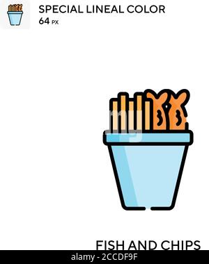 Fisch und Chips Spezielle lineare Farbe Symbol. Illustration Symbol Design Vorlage für Web mobile UI-Element. Perfekte Farbe modernes Piktogramm auf bearbeitbare st Stock Vektor