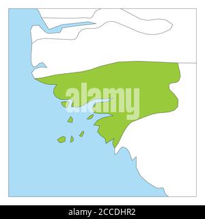 Karte von Guinea-Bissau grün hervorgehoben mit Nachbarländern. Stock Vektor