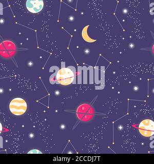 Universum mit Planeten und Sternen nahtlose Muster, Kosmos Sternenhimmel Nachthimmel, Vektor-Illustration Stock Vektor