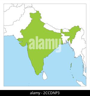 Karte von Indien grün hervorgehoben mit Nachbarländern. Stock Vektor