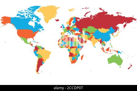 Weltkarte. Hohe detaillierte leere politische Karte der Welt. 5 Farben Schema Vektorkarte auf weißem Hintergrund. Stock Vektor