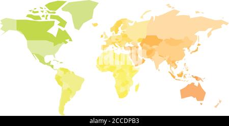 Bunte Weltkarte. Vereinfachte politische Karte mit nationalen Grenzen von Ländern. Bunte Vektorgrafik in warmen Farben. Stock Vektor