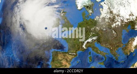 Sturm Ellen über Irland aus dem Weltraum gezeigt. Elemente dieses 3d-Bildes werden von der NASA zur Verfügung gestellt. Stockfoto