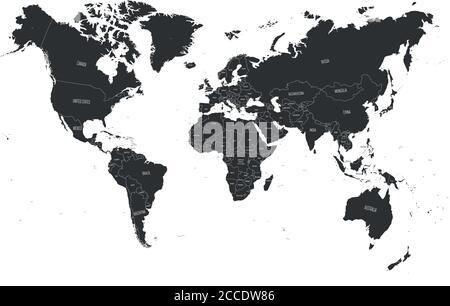 Weltkarte. Detaillierte politische Karte mit Ländernamen. Vektorgrafik. Stock Vektor