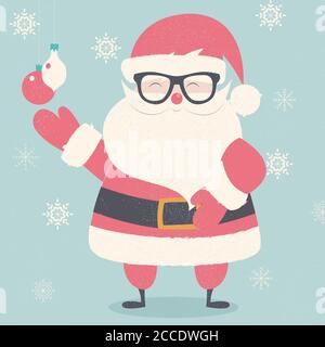 Frohe Weihnachtskarte mit Hipster Weihnachtsmann trägt Brille, Vektor-Illustration Stock Vektor