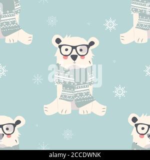 Nahtlose Merry Christmas Muster mit niedlichen Eisbären Tiere, Vektor-Illustration Stock Vektor