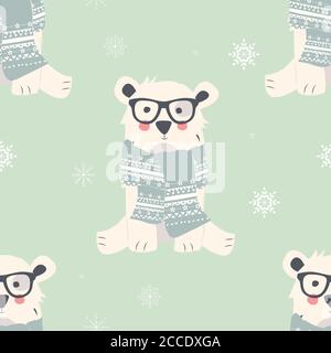 Nahtlose Merry Christmas Muster mit niedlichen Eisbären Tiere, Vektor-Illustration Stock Vektor