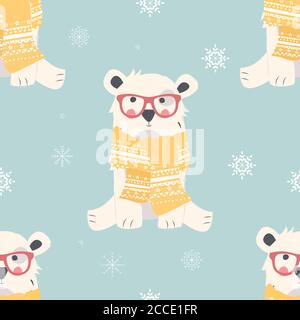 Nahtlose Merry Christmas Muster mit niedlichen Eisbären Tiere, Vektor-Illustration Stock Vektor