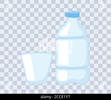 Plastik oder Glas Tassen Flaschen Mockups, Einweg-Flasche und Tasse Vektor Illustration Stock Vektor