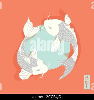 Zwei Karpfen Koi Fische schwimmen um Sonne, traditionelle japanische Stil, Vektor-Illustration Stock Vektor