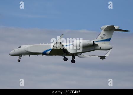 Nörvenich Deutschland Aug. 20 2020: Israelische Luftwaffe IAI EL/W-2085 landet auf dem Luftwaffenstützpunkt Nörvenich. Stockfoto