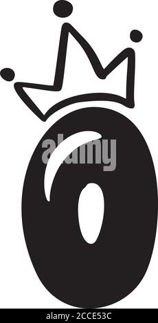 Vektor Vintage prall Süße Zahl 0 mit Krone. Princess Element Schriftartlogo. Valentine Hand gezeichnete Alphabet Zeichen für Seite Dekoration und Design Stock Vektor