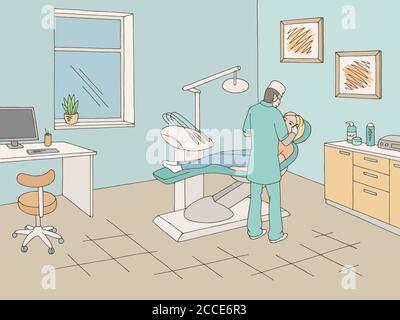Arzt arbeitet in Zahnarztpraxis Klinik Grafik Farbe Skizze Illustration vektor Stock Vektor