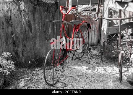 Eisen Vintage Fahrrad Modell. Gartendekoration.Blumentopf Stand.Metallkunst. Stockfoto
