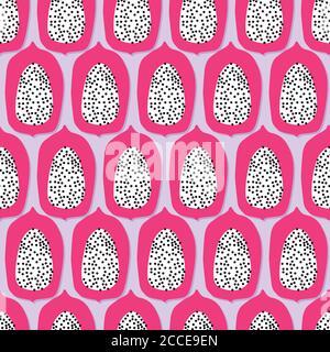 Frucht nahtloses Muster, Papaya Hälften mit Schatten auf hellviolettem Hintergrund. Sommerliches, lebendiges Design. Exotische tropische Früchte. Bunte Vektor illustrati Stock Vektor