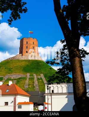 Gediminas Schloss in Vilnius, Litauen. Fotografiert an einem hellen, sonnigen Sommertag. Stockfoto