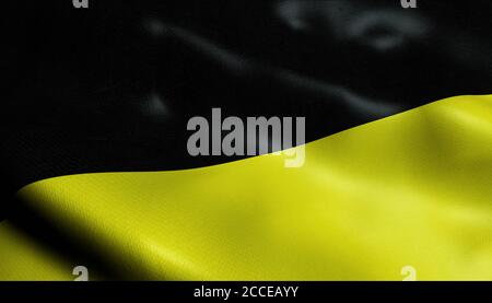 3D Illustration einer wehenden belgischen Stadtflagge von Namur (Land Belgien) Stockfoto