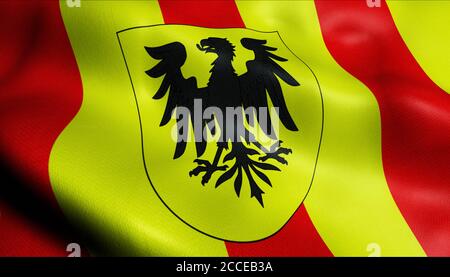 3D Illustration einer wehenden belgischen Stadtflagge von Mechelen (Land Belgien) Stockfoto