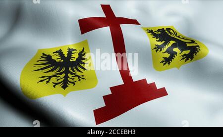 3D Illustration einer wehenden belgischen Stadtflagge von Geraardsbergen (Land Belgien) Stockfoto