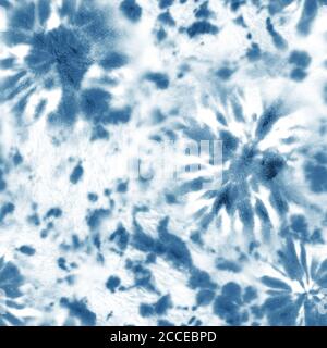 Krawatte Farbstoff Shibori Nahtloses Muster. Aquarell handbemalt Indigo blau marine Zierelemente auf weißem Hintergrund. Aquarell abstrakte Textur. Prin Stockfoto